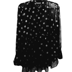 Lane Bryant Bo-Ho Tunic Black w/Silver Polka Dots Sz 14/16